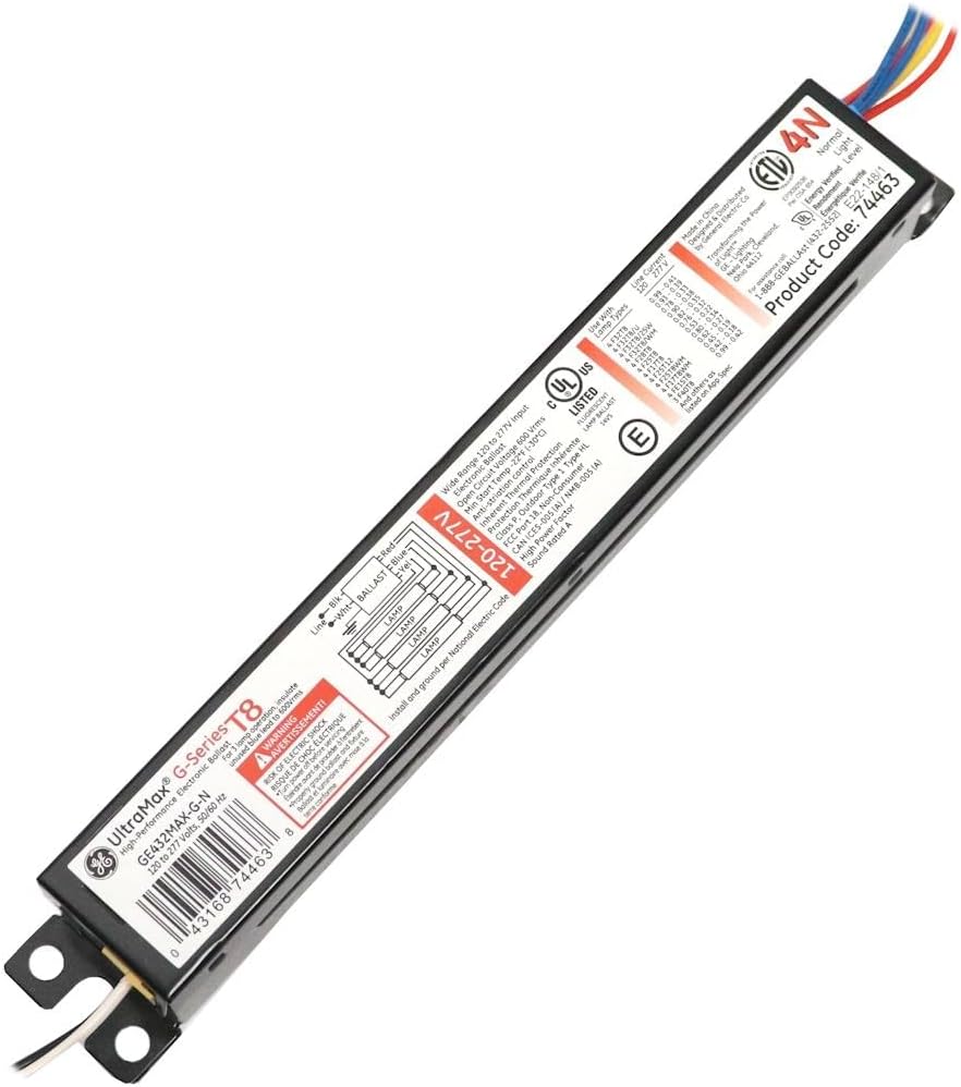 GE T8 ballast installed in a fluorescent light fixture
