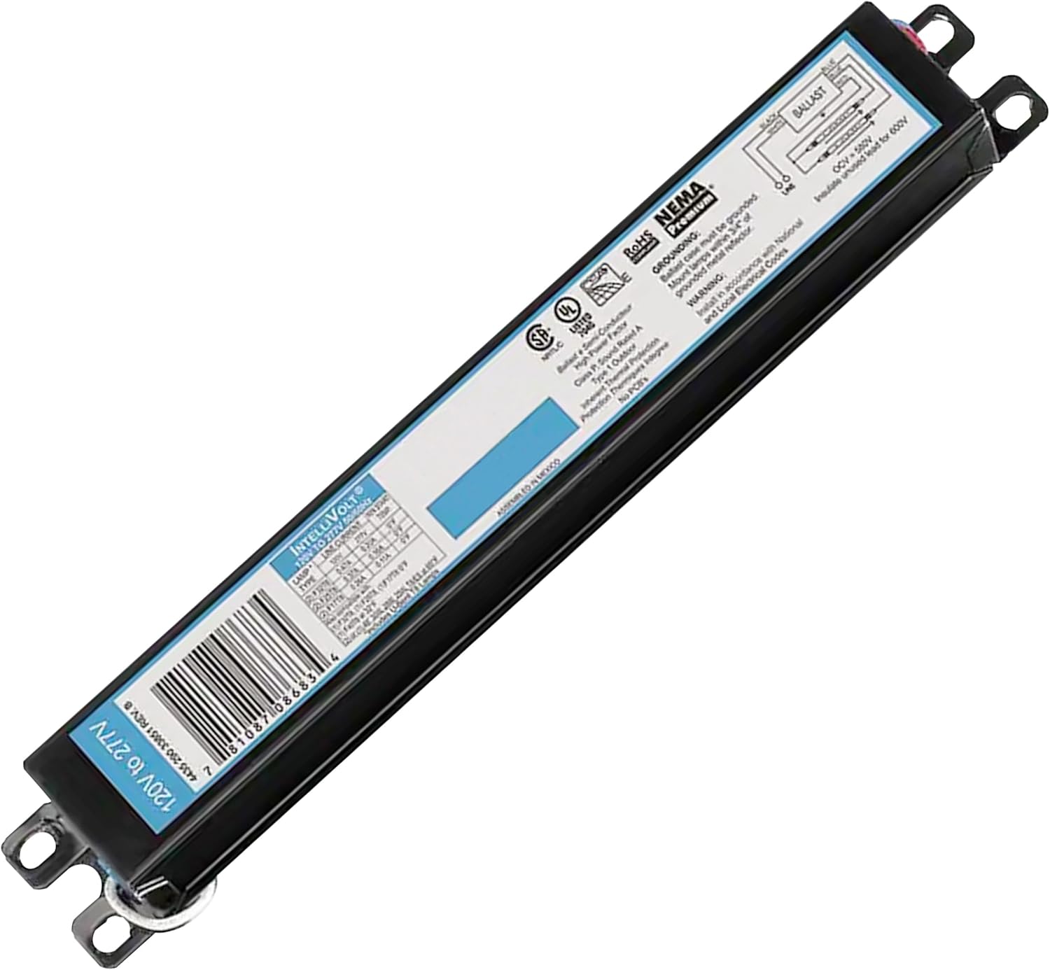 OHLECTRIC T8 fluorescent ballast showing metal construction and wiring connections