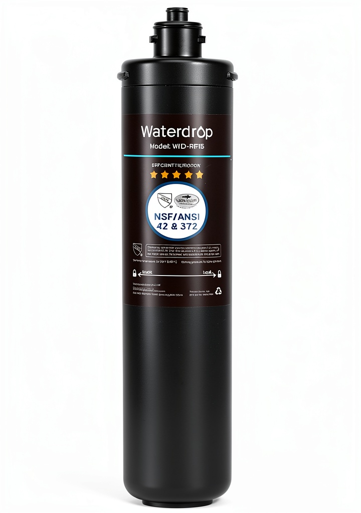 Waterdrop RF15 replacement filter showing its compact design and twist-and-lock mechanism