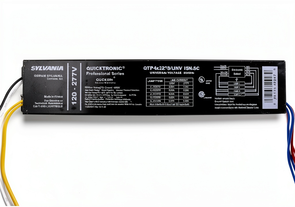 Sylvania T8 fluorescent ballast installed in a commercial ceiling fixture