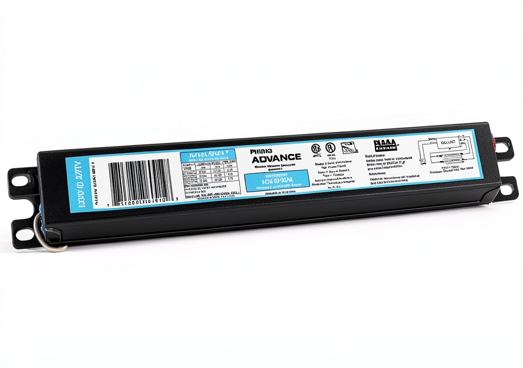 Philips Advance fluorescent ballast installed in a commercial ceiling fixture