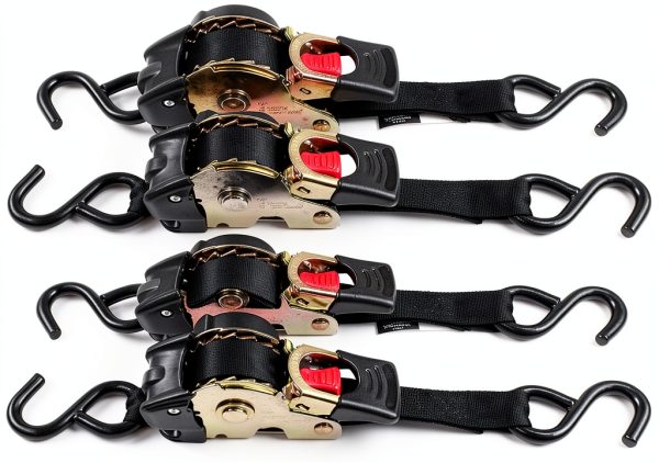 DC Cargo Mall Auto Retractable Ratchet Straps (4-Pack) 1” x 6ft, Heavy Duty, 1,522lb Break Strength – Tie Down Straps for Cargo, Truck, Trailer, Motorcycle, Boat-7