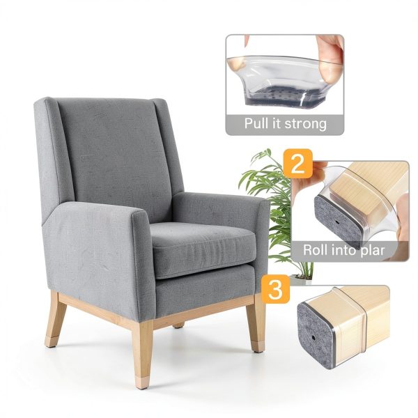 Ansible Chair Leg Floor Protectors 24pcs Square Silicone Felt Pads-3