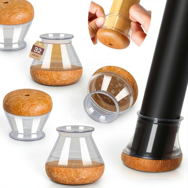 YOZON Chair Leg Floor Protectors for Hardwood Floors Felt Furniture Pads Silicone Caps 32 Pack Anti-Scratch Reduce Noise Clear Round Medium Fit 3/4" to 1-3/16" (19-30mm)-0